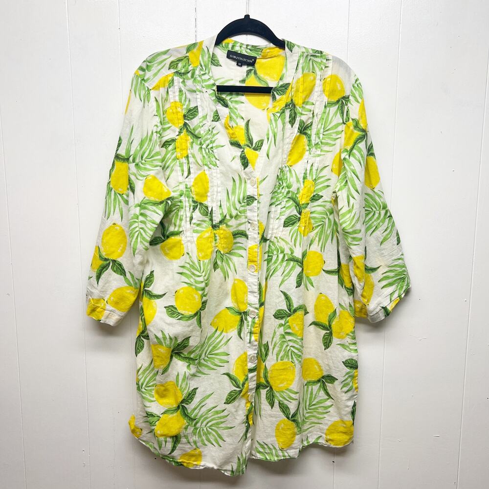Club Z Collection Shirt Womens 1X Cotton Lightweight Tropical Beachy Coastal